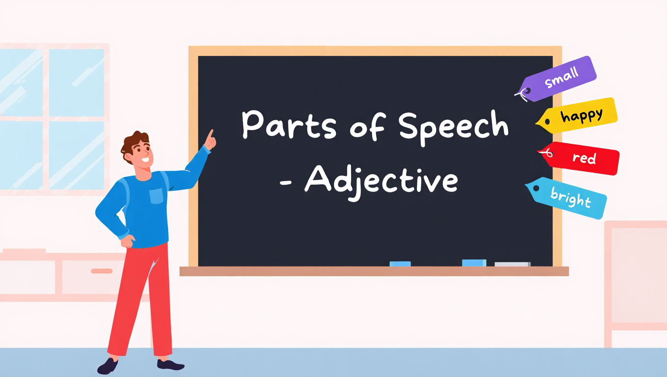 Featured image of English adjectives learning with books and pencil