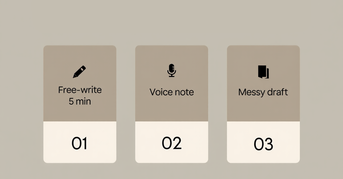 Infographic showing 3 tips to beat writer’s block at the beginning of a personal essay