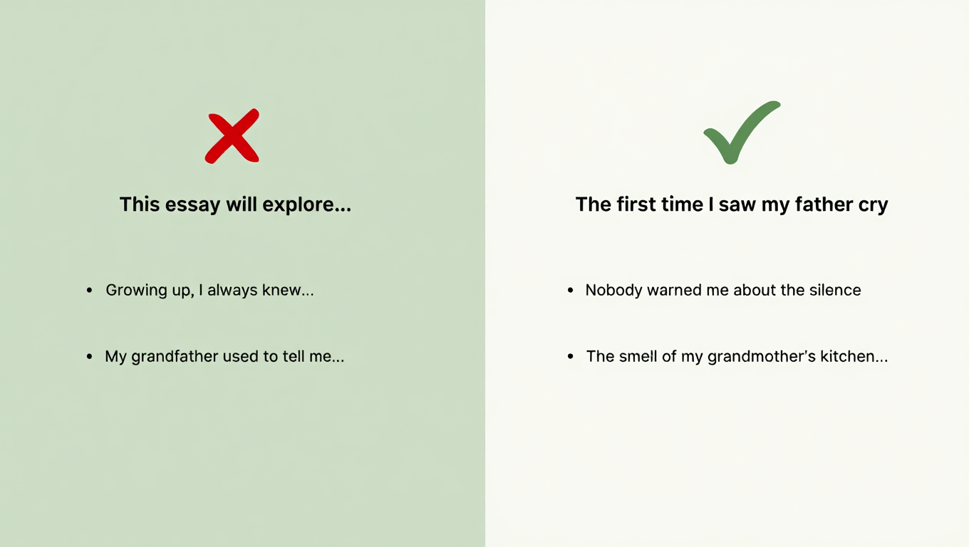 Comparison between cringe and authentic personal essay openings