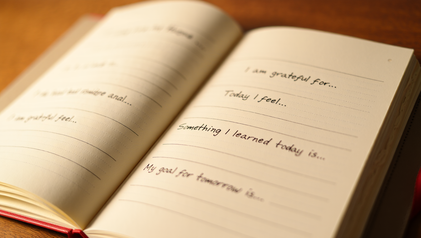 Example of simple English journal writing for mental clarity designed for ESL beginners