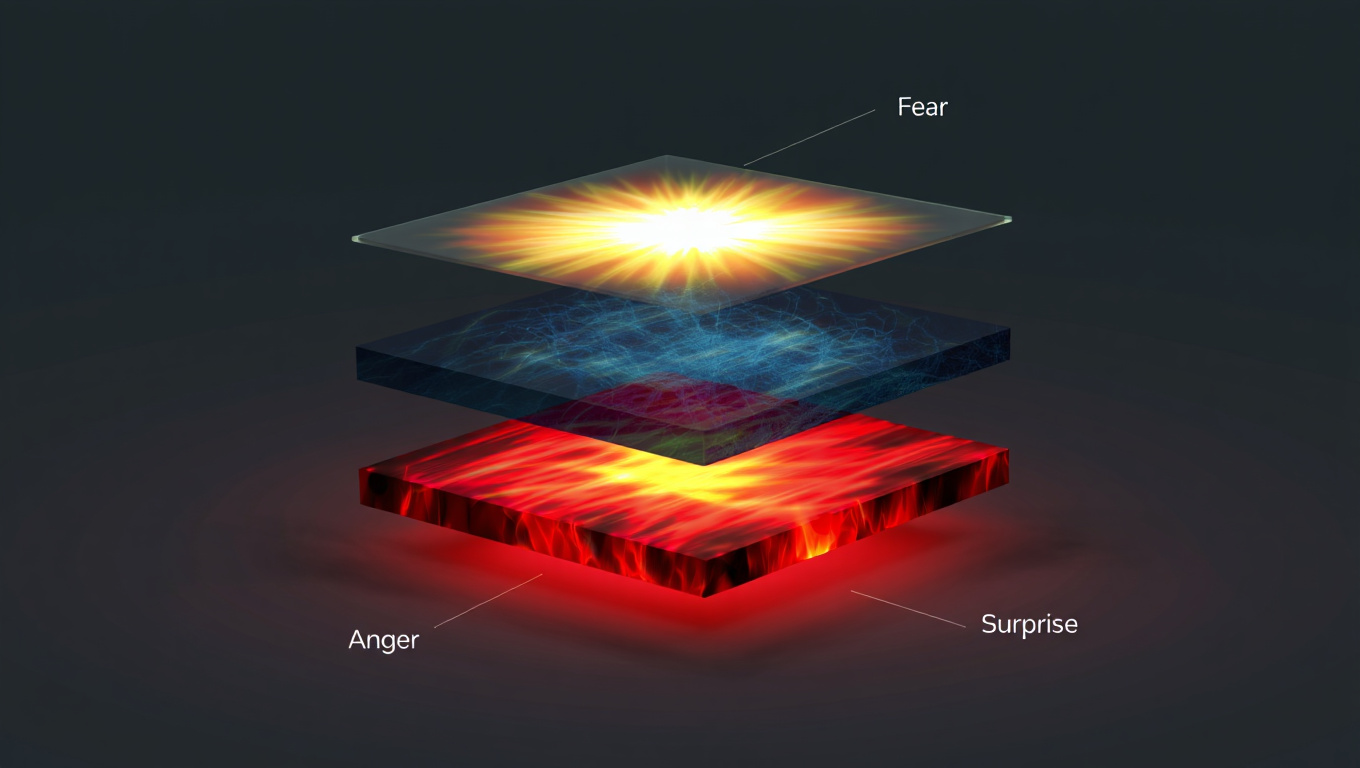 Color-coded 3D visualization of intense emotions like anger, fear, and astonishment