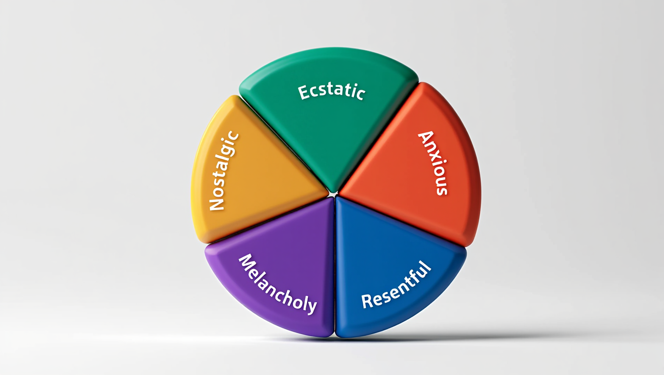 interactive emotion wheel displaying 5 emotion journal words